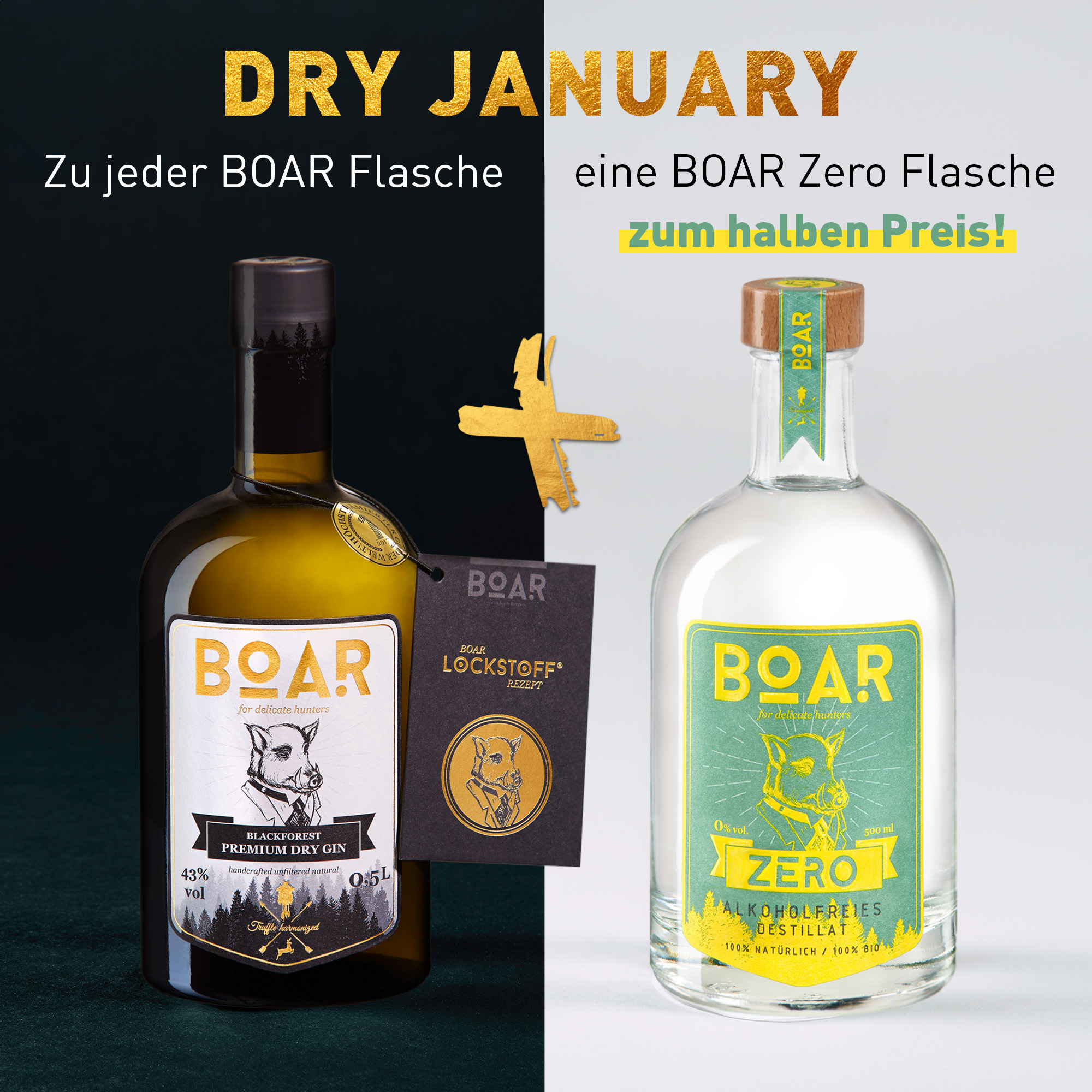 BOAR Gin kaufen, BOAR Zero zum halben Preis erhalten + 2 kostenlose exklusive Nachtmanngläser!